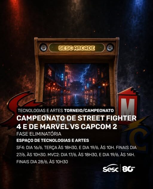 Campeonato de Jogos de Luta no SESC Ribeirão Preto: SF4 e Marvel vs Capcom 2, finais em 27 de junho
