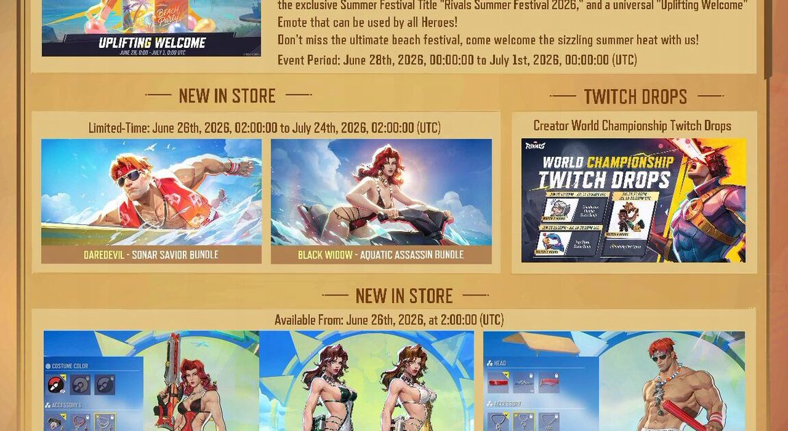 Marvel Rivals: Patch 20260625 traz Summer Festival