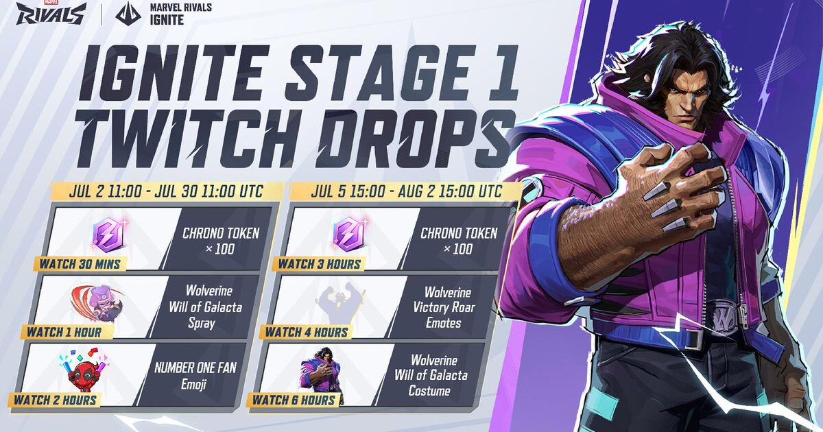 Marvel Rivals: Ignite Stage 1 com Twitch Drops e costume exclusivo de Wolverine a partir de 2 de julho